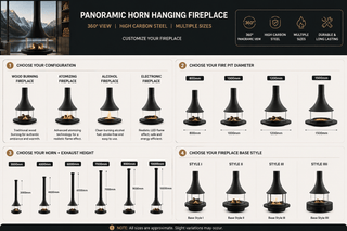 Panoramic Horn Hanging Fireplace – 360° View, High Carbon Steel, 800mm to 1500mm-GraffitiWallArts