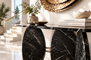 Pebble Slab Console Table for Entryway or Living Room – Black Marble & Gold-GraffitiWallArts