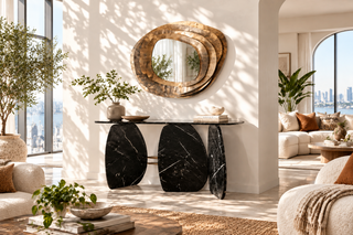 Pebble Slab Console Table for Entryway or Living Room – Black Marble & Gold-GraffitiWallArts
