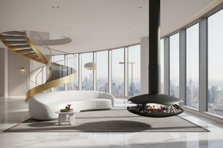 Perola Suspended UFO Ceiling Fireplace - Bioethanol, Wood & Electric-GraffitiWallArts