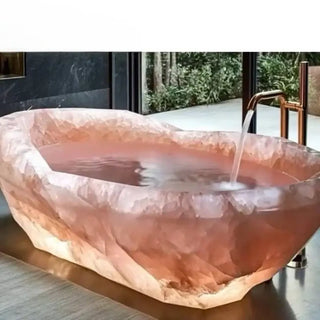 Pink Agate Freestanding Bathtub Irregular Marble Glass Design Custom Size-GraffitiWallArts