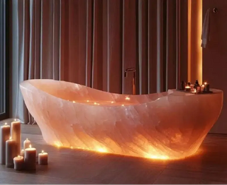 Pink Agate Freestanding Bathtub Irregular Marble Glass Design Custom Size-GraffitiWallArts