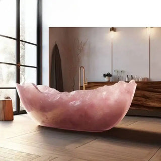 Pink Agate Freestanding Bathtub Irregular Marble Glass Design Custom Size-GraffitiWallArts