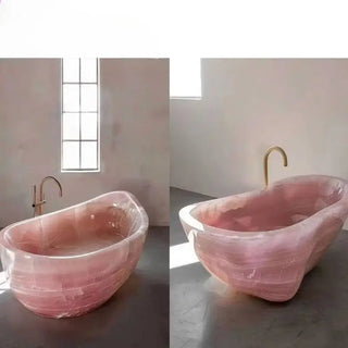 Pink Agate Freestanding Bathtub Irregular Marble Glass Design Custom Size-GraffitiWallArts