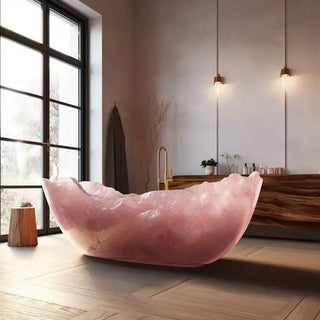 Pink Agate Freestanding Bathtub Irregular Marble Glass Design Custom Size-GraffitiWallArts