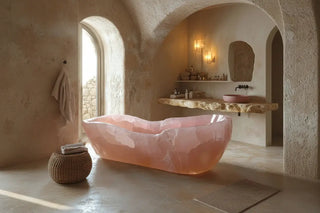 Pink Agate Freestanding Bathtub Irregular Marble Glass Design Custom Size-GraffitiWallArts
