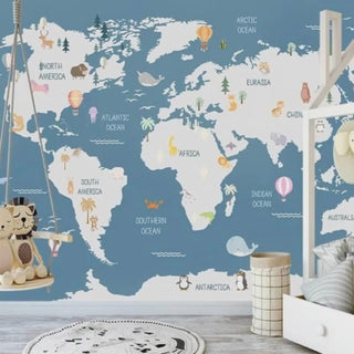 Kids World Map Wallpaper Mural Educational Wall Decor