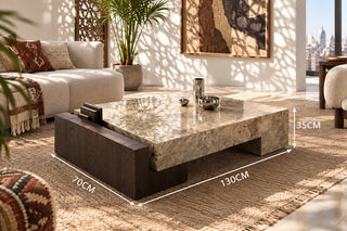 Rectangular Marble Coffee Table – Italian Light Luxury Monet Grey Stone & Walnut-GraffitiWallArts