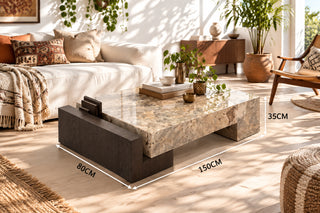 Rectangular Marble Coffee Table – Italian Light Luxury Monet Grey Stone & Walnut-GraffitiWallArts