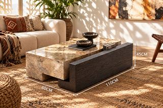 Rectangular Marble Coffee Table – Italian Light Luxury Monet Grey Stone & Walnut-GraffitiWallArts