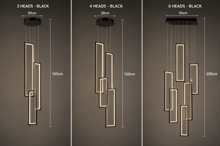 Rectangular Pendants Staircase Chandelier – Black, Gold or White, 3 to 6 Heads, Dimmable Remote-GraffitiWallArts