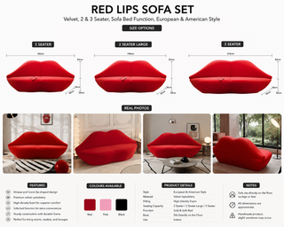 Red Lips Sofa Set – Velvet, 2 & 3 Seater, Sofa Bed Function, European & American Style-GraffitiWallArts