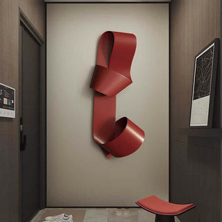 Red Ribbon Wall 3D Metal Art – Hand-Painted Modern Abstract Sculpture