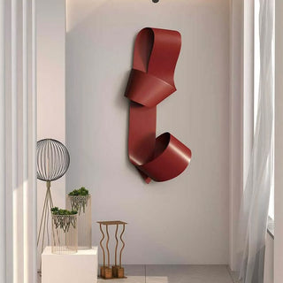 Red Ribbon Wall 3D Metal Art – Hand-Painted Modern Abstract Sculpture