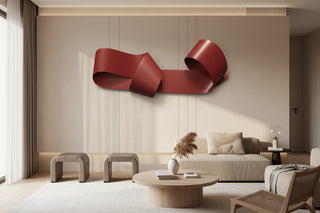 Red Ribbon Wall 3D Metal Art – Hand-Painted Modern Abstract Sculpture