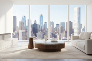 Round Marble Coffee Table Set – Italian Minimalist Natural Stone & Walnut Wood-GraffitiWallArts