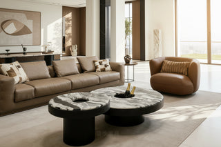 Round Marble Coffee Table Set with Hidden Storage