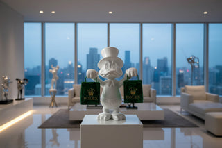 Scrooge Watches Millionaire Statue – Electroplated Fibreglass Luxury Figurine-GraffitiWallArts
