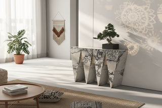 Sculptural Marble Console Table – Italian Minimalist Geometric Hallway Table-GraffitiWallArts
