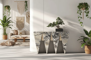 Sculptural Marble Console Table – Italian Minimalist Geometric Hallway Table-GraffitiWallArts