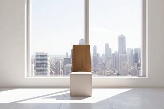 Sculptural Teak & Leather Dining Chair – Nordic Minimalist Tall Wood Backrest-GraffitiWallArts