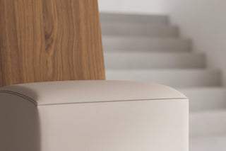 Sculptural Teak & Leather Dining Chair – Nordic Minimalist Tall Wood Backrest-GraffitiWallArts