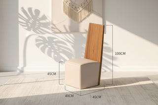 Sculptural Teak & Leather Dining Chair – Nordic Minimalist Tall Wood Backrest-GraffitiWallArts