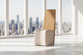 Sculptural Teak & Leather Dining Chair – Nordic Minimalist Tall Wood Backrest-GraffitiWallArts