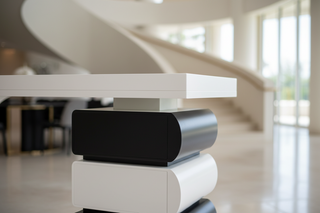 Sculptural White Lacquer Desk – Arch Leg & Stacked Totem Pedestal