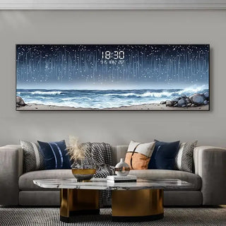 Digitale wandklok aan de kust – luxe LED-sfeerk lok met temperatuur en datum