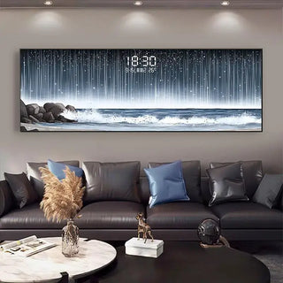 Digitale wandklok aan de kust – luxe LED-sfeerk lok met temperatuur en datum