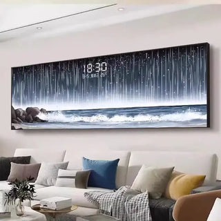 Digitale wandklok aan de kust – luxe LED-sfeerk lok met temperatuur en datum