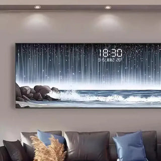 Digitale wandklok aan de kust – luxe LED-sfeerk lok met temperatuur en datum