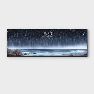 Digitale wandklok aan de kust – luxe LED-sfeerk lok met temperatuur en datum