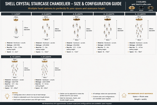 Shell Escalera de Cristal Candelabro – Lujoso colgante LED, de 1 a 24 luces, 4 modos de color