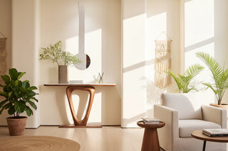 Solid Wood Marble Top Console Table - Sculptural Entryway Hall Table-GraffitiWallArts
