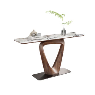 Solid Wood Marble Top Console Table - Sculptural Entryway Hall Table-GraffitiWallArts