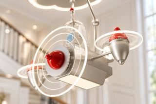 Space Plane Kids Ceiling Light with Cloud Canopy-GraffitiWallArts