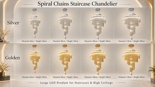 Spiral Chains Staircase Chandelier – Silver or Gold, 4 Sizes, Large LED Pendant for High Ceilings-GraffitiWallArts