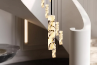 Stacked Onyx Ring Cylinder Staircase Pendant Light – Matte Black, RA97 LED, 6 to 18 Heads-GraffitiWallArts