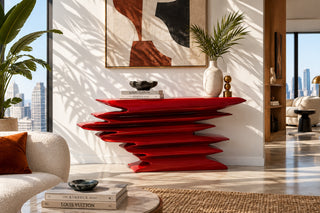 Stacked Wave Console Table for Entryway or Hallway – Matte Black-GraffitiWallArts