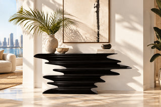 Stacked Wave Console Table for Entryway or Hallway – Matte Black-GraffitiWallArts
