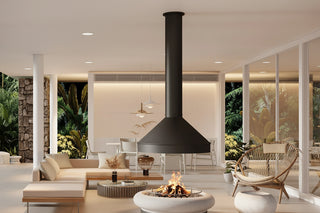 Suspended Hood Open Fire Pit Fireplace – Ceiling-Hung Conical Canopy-GraffitiWallArts