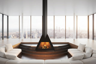 Suspended Triangular Designer Fireplace – Ceiling-Hung Pyramid Real Flame-GraffitiWallArts