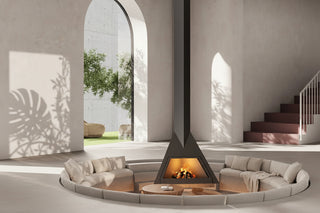Suspended Triangular Designer Fireplace – Ceiling-Hung Pyramid Real Flame-GraffitiWallArts