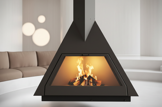 Suspended Triangular Designer Fireplace – Ceiling-Hung Pyramid Real Flame-GraffitiWallArts