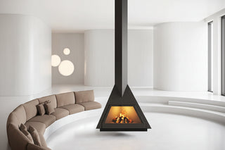 Suspended Triangular Designer Fireplace – Ceiling-Hung Pyramid Real Flame-GraffitiWallArts