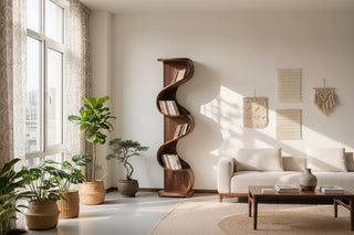 Swirl Style Sculptural Wave Bookshelf - Solid Wood Freestanding Display Shelf-GraffitiWallArts