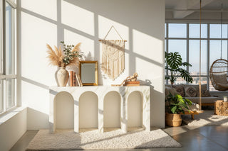 Travertine & Marble Console Table Calacatta Stone-GraffitiWallArts