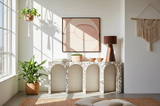 Travertine & Marble Console Table Calacatta Stone-GraffitiWallArts